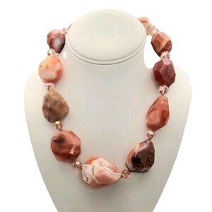 Lot Larg Natural Carnelian Agate Gemstone Aurora Borealis Necklace Bracelet Set‎